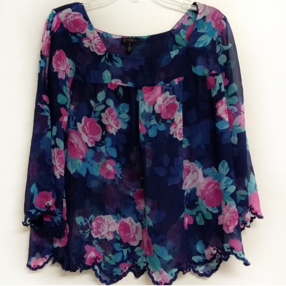 Jessica Simpson Virginia Floral Peasant Top Small - Picture 2 of 6